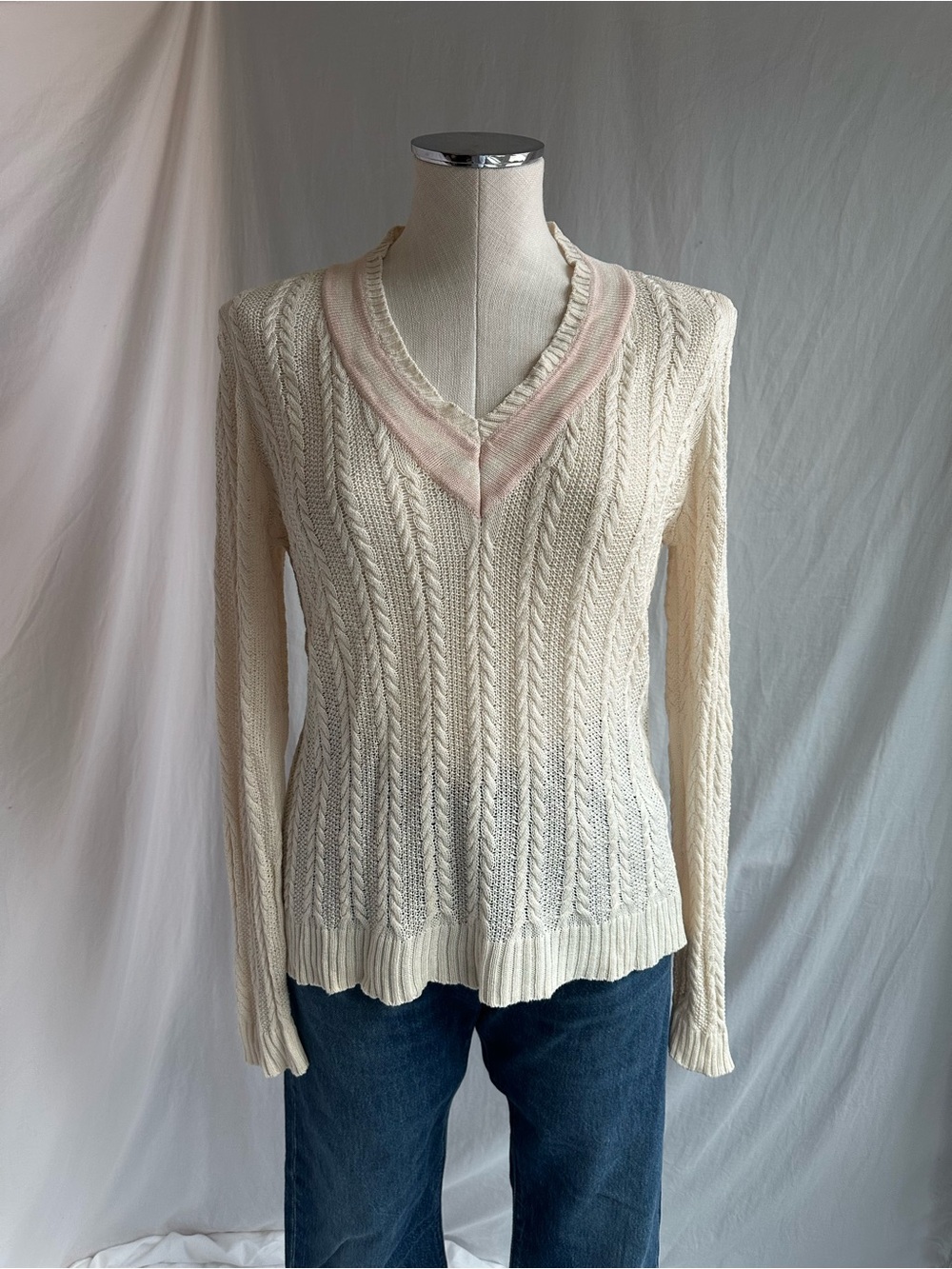 Vintage Lauren Ralph Lauren 100% Silk Cable Knit Tennis Sweater | Petite M